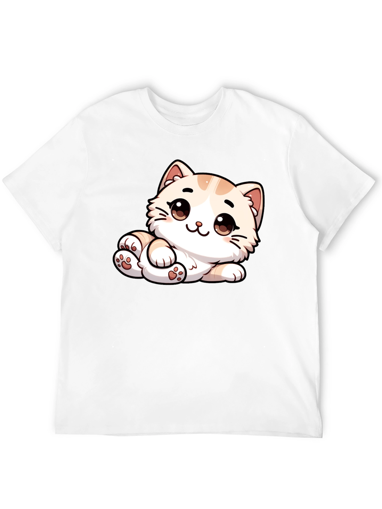 Black Cute Cartoon Cat Graphic Tee - Unisex Black T-Shirt view 12