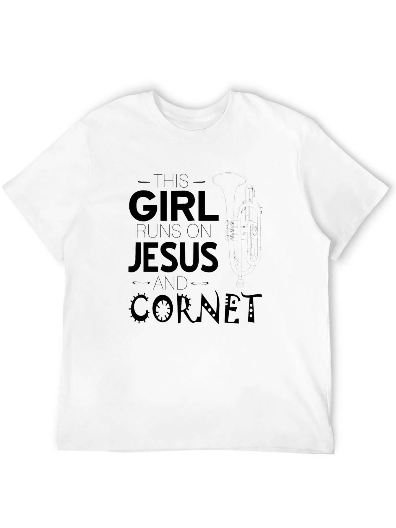 Black Girl Runs on Jesus and Cornet T-Shirt view 12