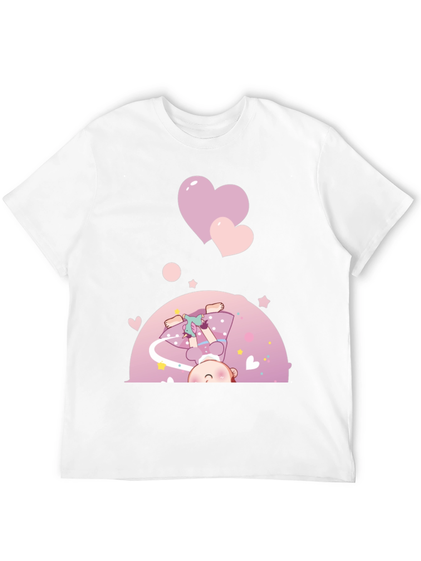 Black Cute Cartoon Girl with Hearts Black T-Shirt view 12