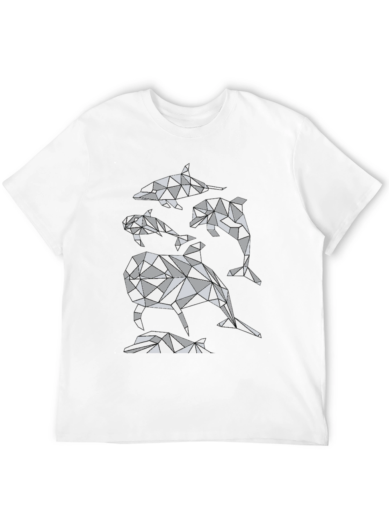 Black Geometric Dolphin T-Shirt - Abstract Marine Life Design view 12