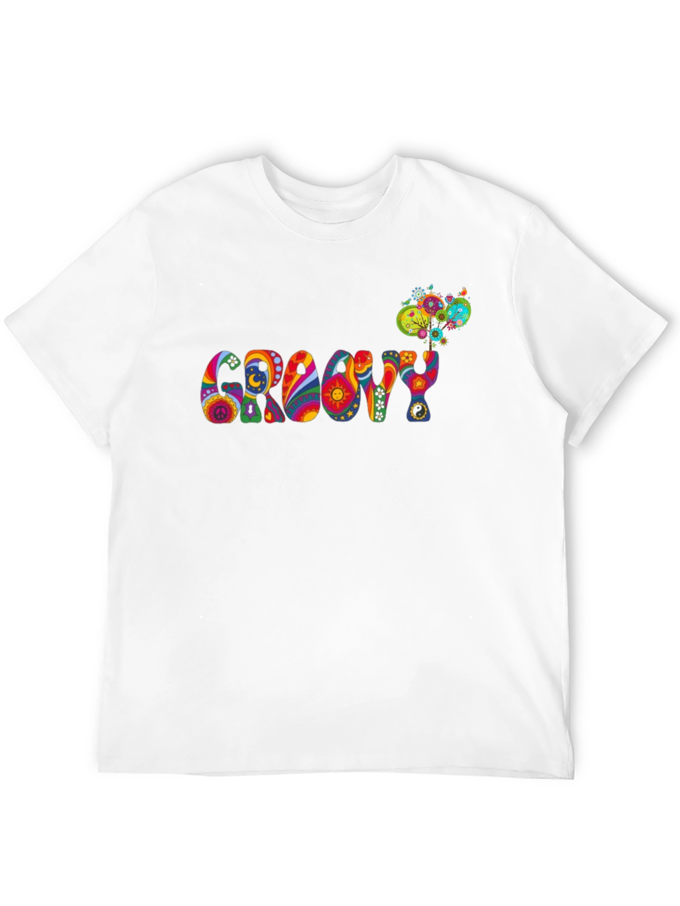 Black Groovy Psychedelic Patterned Black T-Shirt view 12