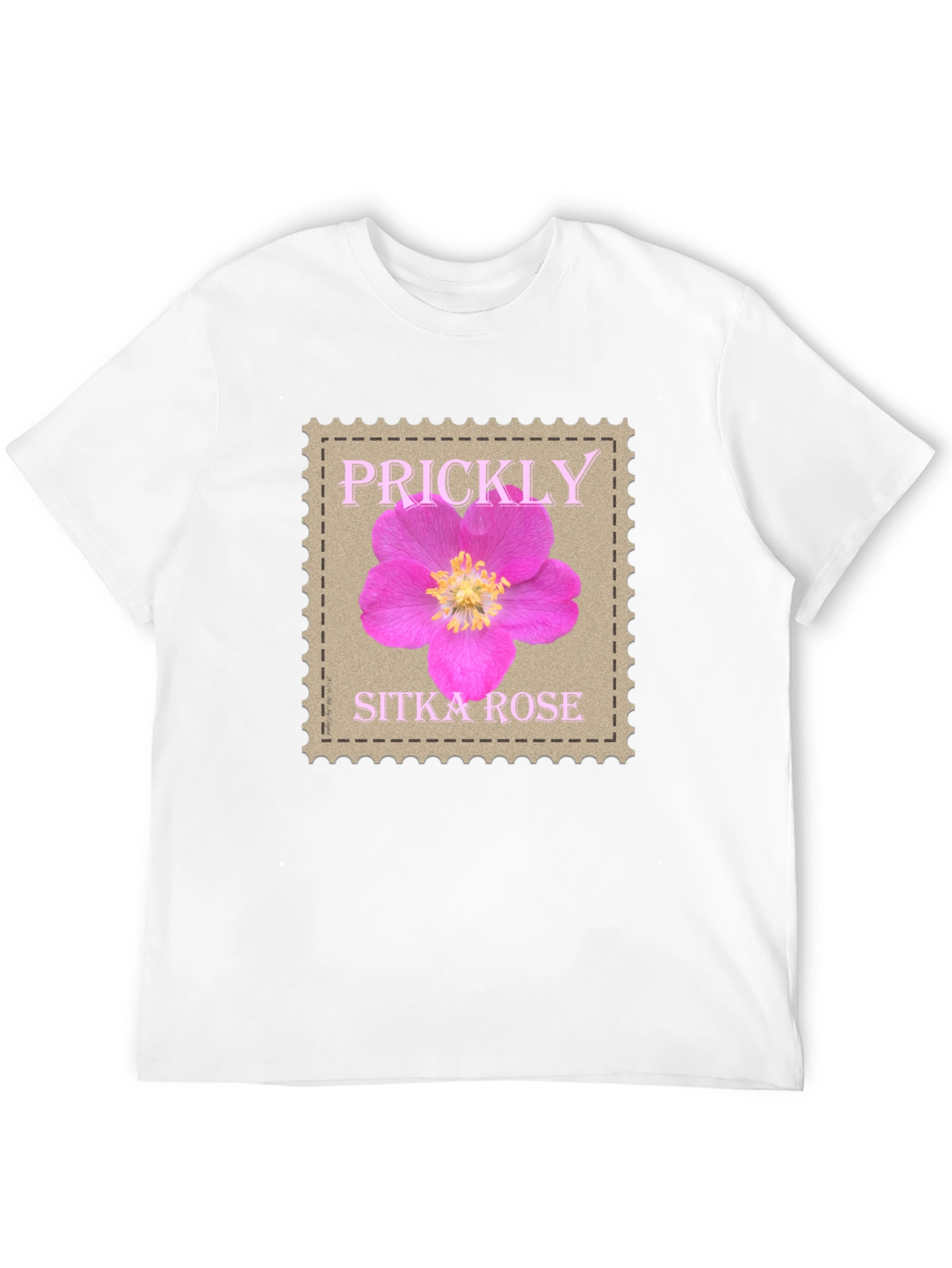 Black Prickly Sitka Rose Stamp Style T-Shirt view 12