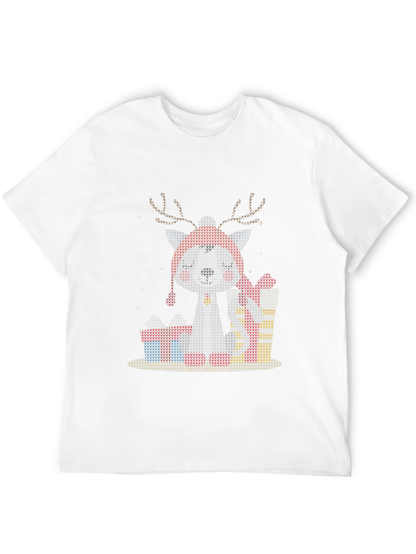 Black Festive Reindeer Dog Knit Pattern Tee view 12