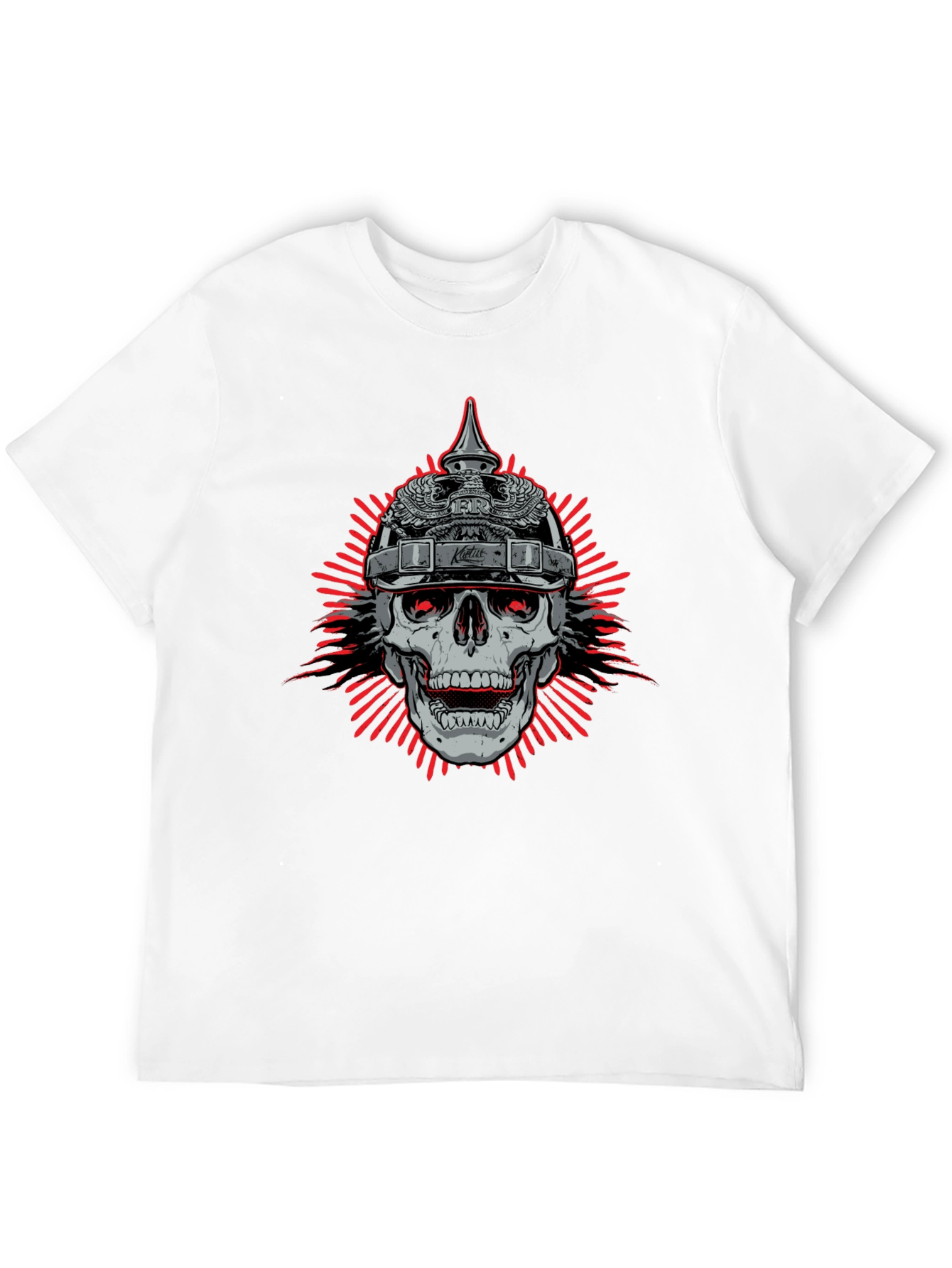 Skull with Helmet Graphic Black T-Shirt - 12