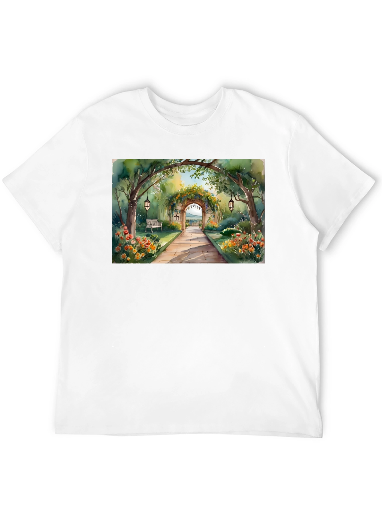 Black Watercolor Garden Path T-Shirt view 12