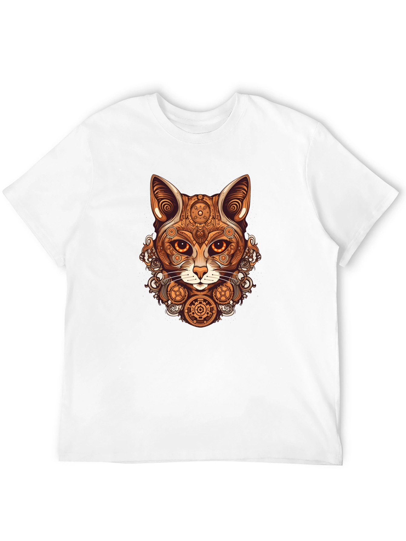Black Steampunk Cat T-Shirt - Gearwork Feline Design view 12