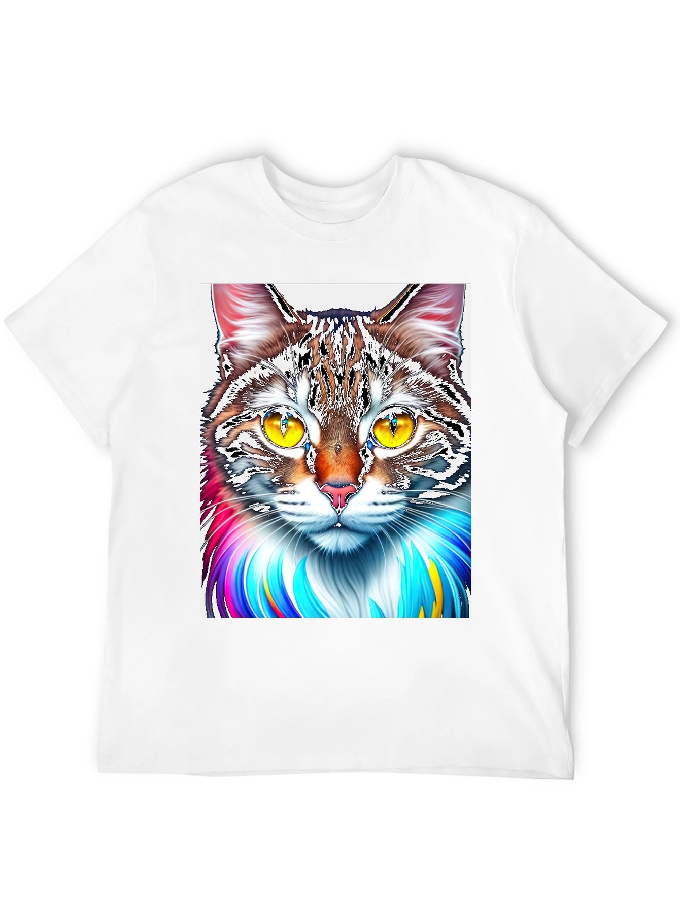 Black Colorful Cat Graphic Print Black T-Shirt view 12