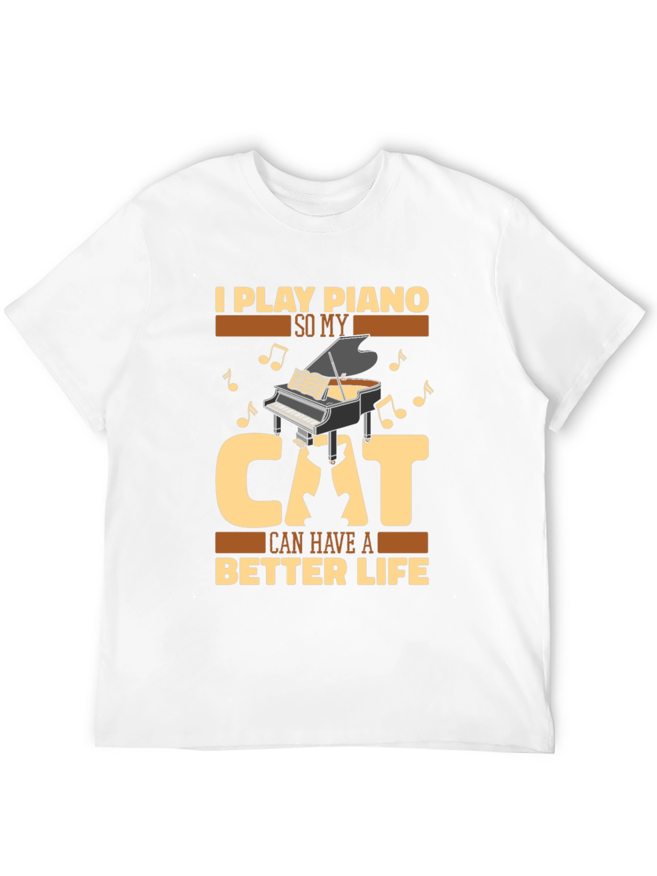 Black Piano Cat Lover T-Shirt - 'Better Life' Graphic Tee view 12