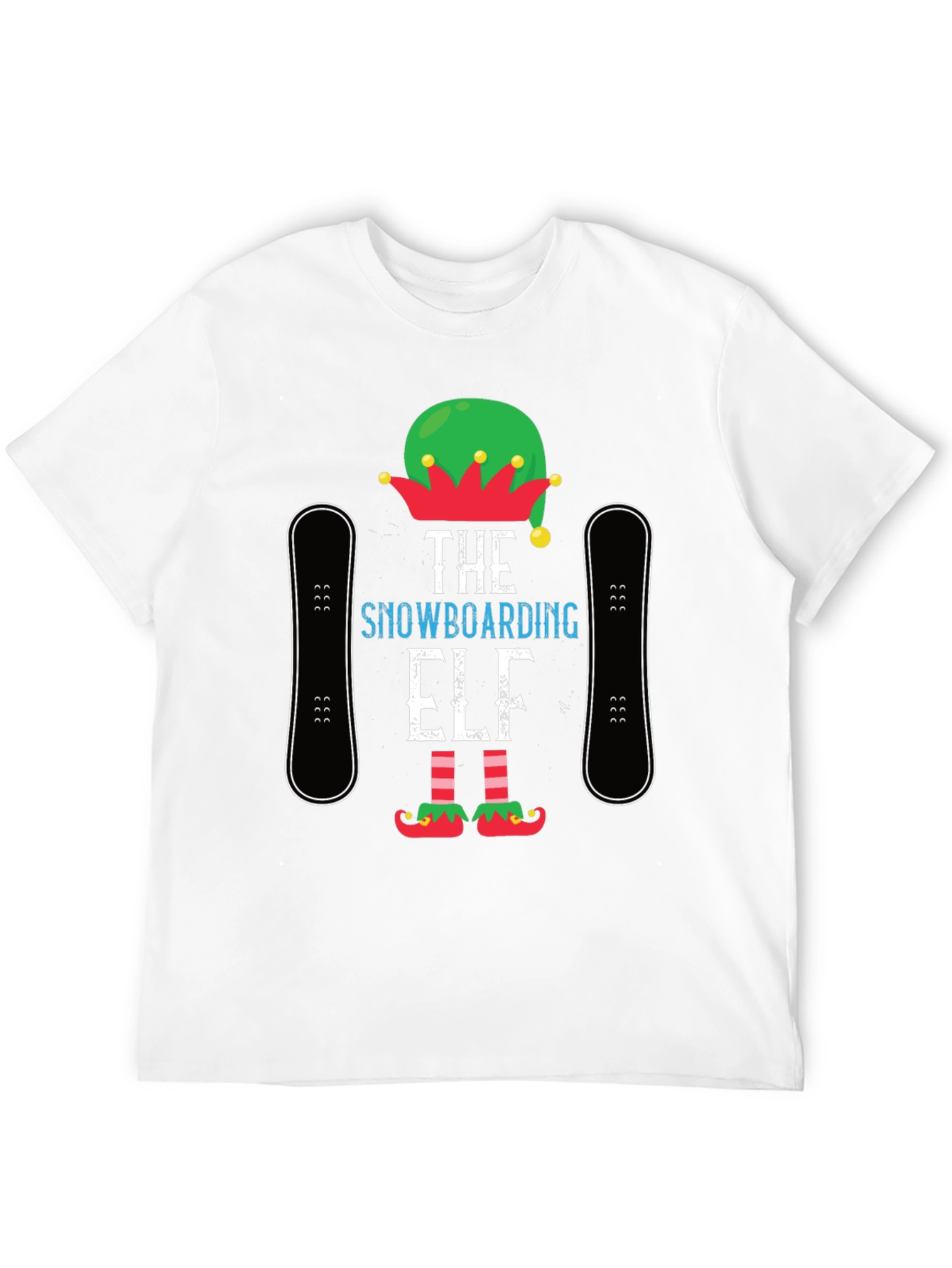 Black Snowboarding Elf T-Shirt: Holiday Fun! view 12