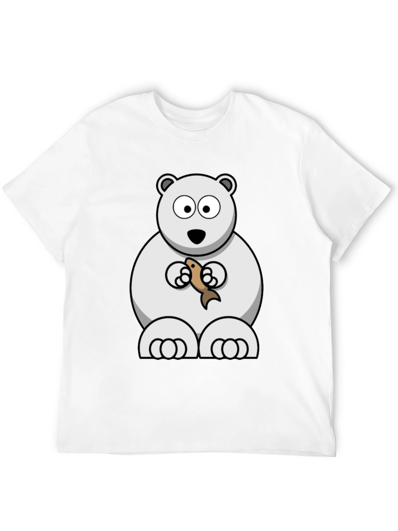 Black Polar Bear with Fish Graphic Tee - Black Cotton T-Shirt view 12