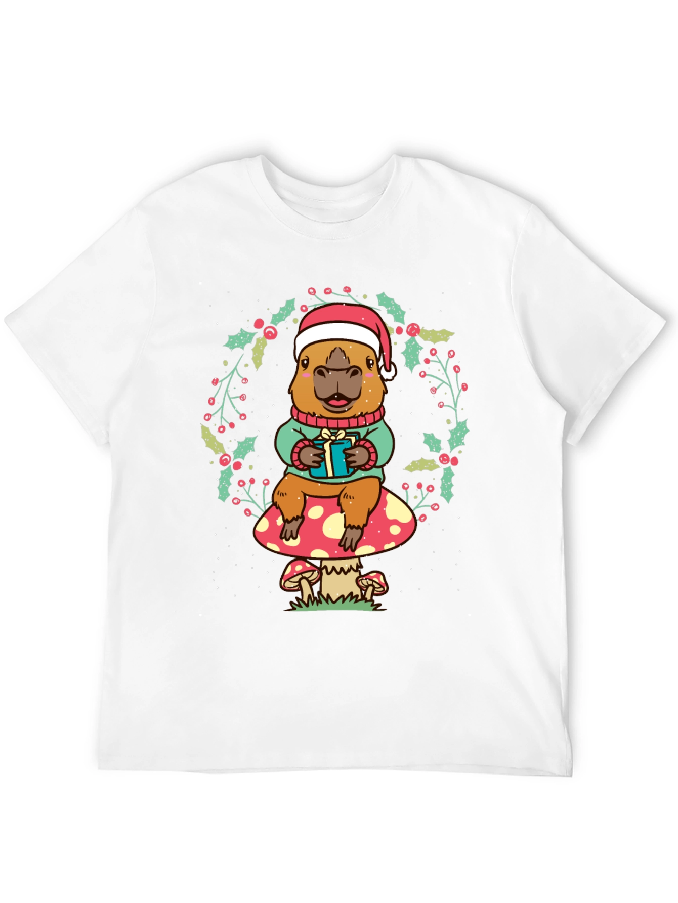 Black Festive Capybara Christmas T-Shirt view 12