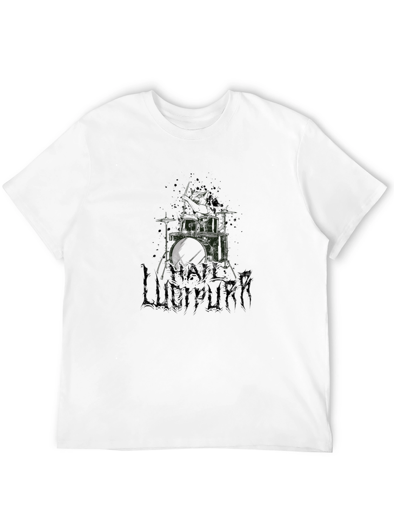 Black Lucipurr Black T-Shirt - Drum Kit Design view 12