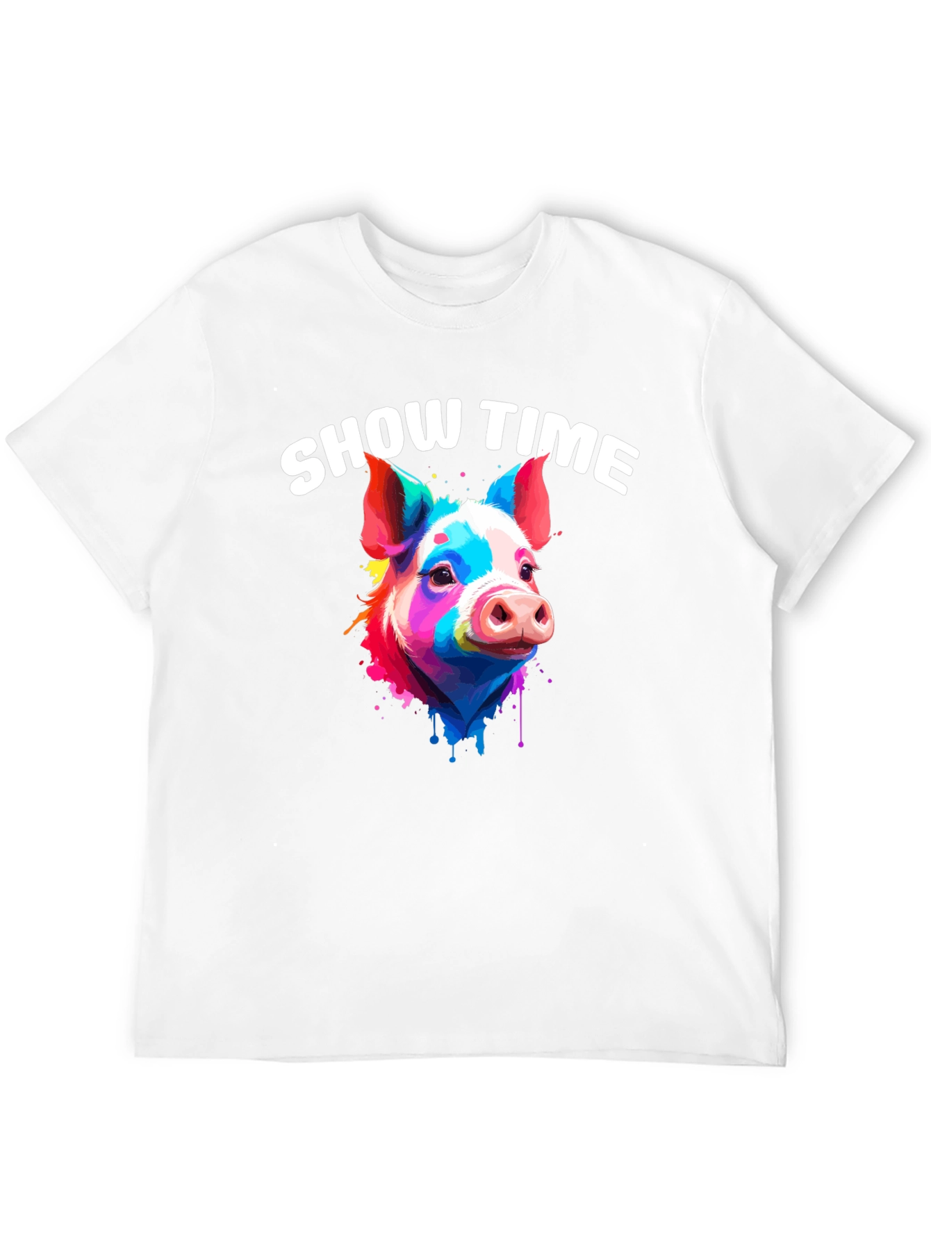 Black Show Time Pig T-Shirt: Colorful Animal Graphic Tee view 12