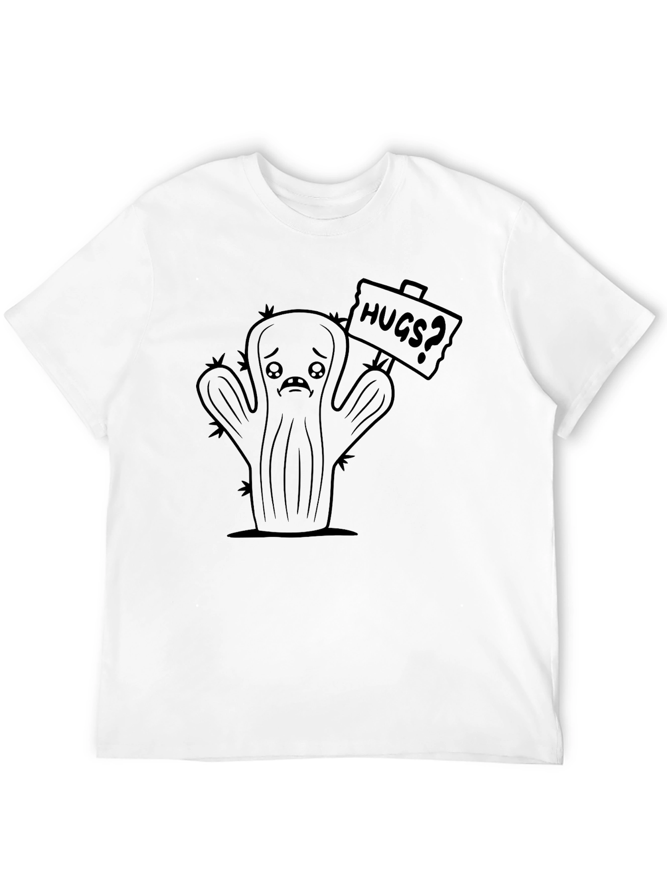 Black Sad Cactus Hugs? Black T-Shirt view 12