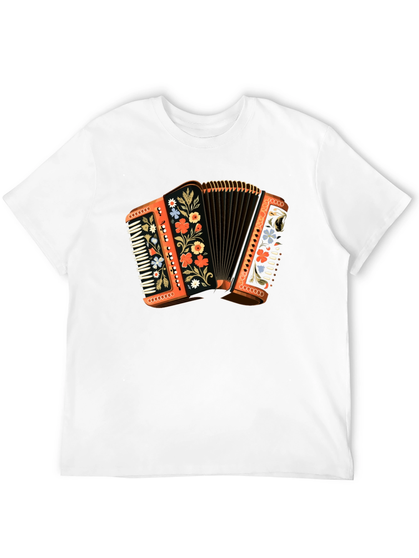 Black Accordion Floral T-Shirt - Music Lover Gift view 12