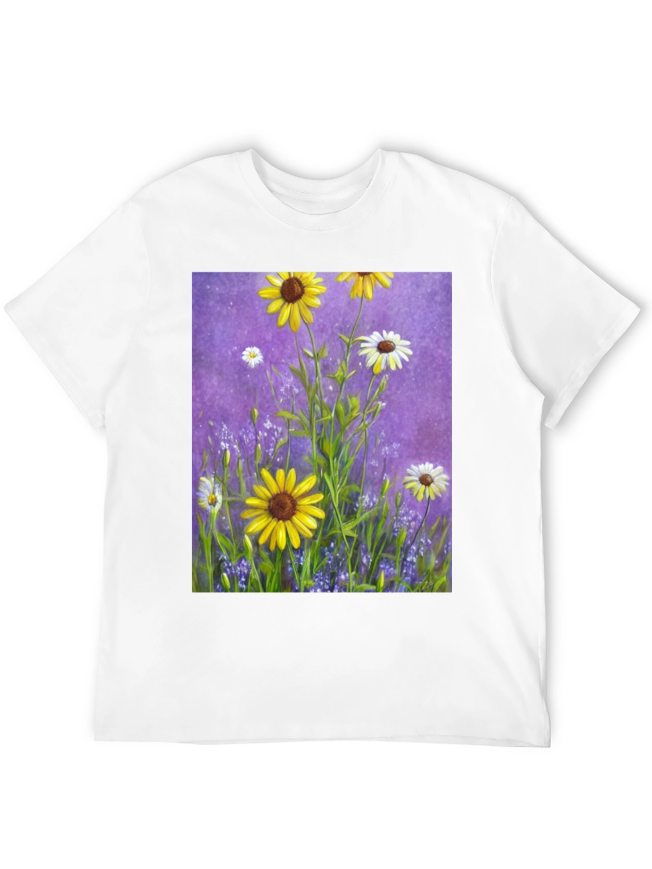 Black Floral Garden T-Shirt: Vibrant Sunflower Meadow Design view 12