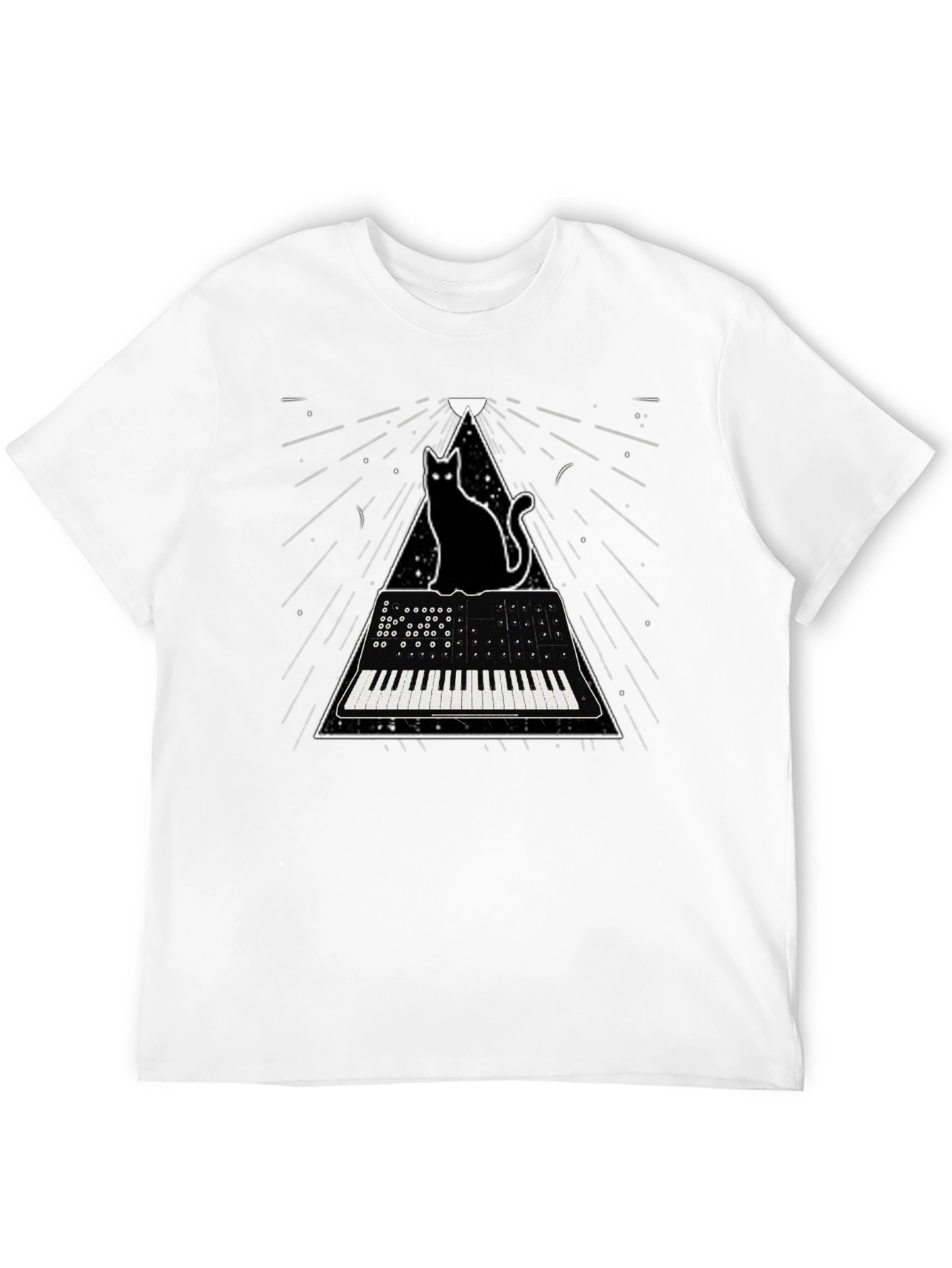 Black Cat Keyboard T-Shirt - Synthwave Style view 12