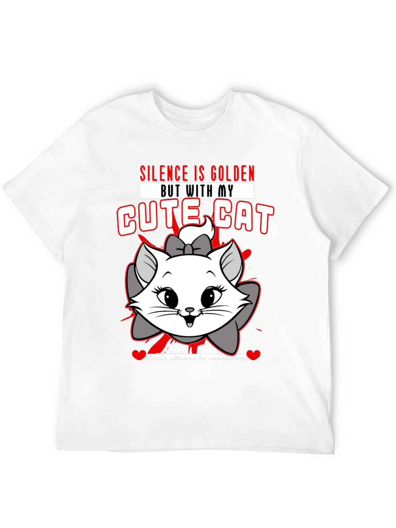 Black Cute Cat Graphic Tee - "Silence is Golden" view 12