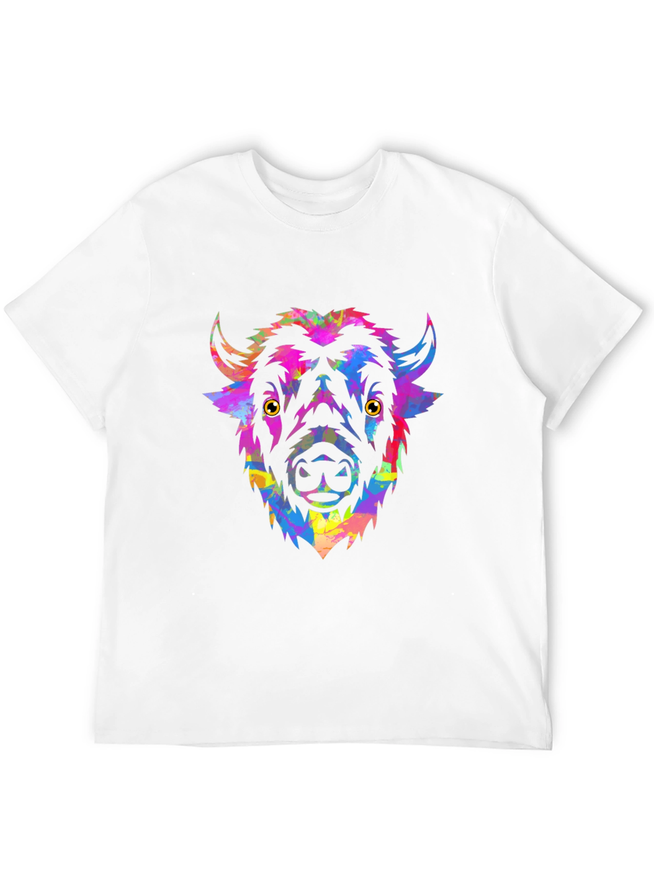 Black Colorful Bison Head Graphic Tee - Men's Black T-Shirt view 12