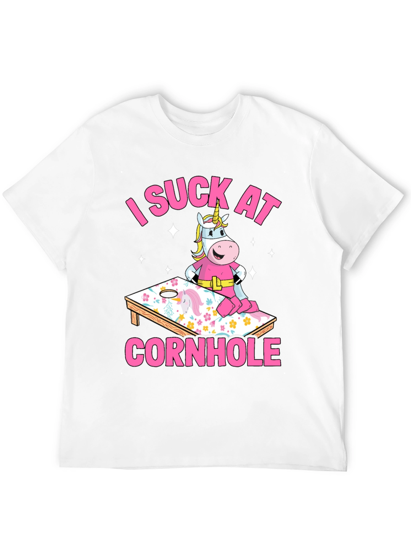 Black I Suck At Cornhole Unicorn T-Shirt view 12