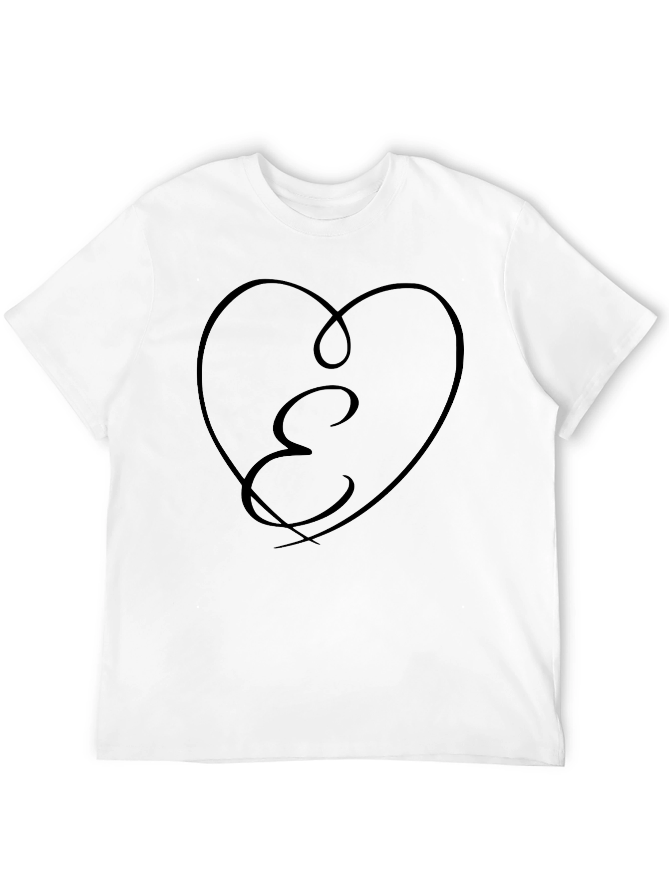 Black Heart Initial E Black T-Shirt view 12