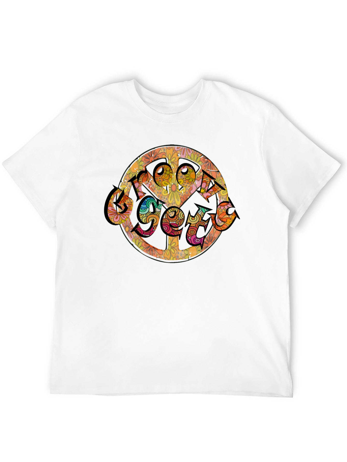 Black Groovy Retro Floral Peace Sign T-Shirt view 12
