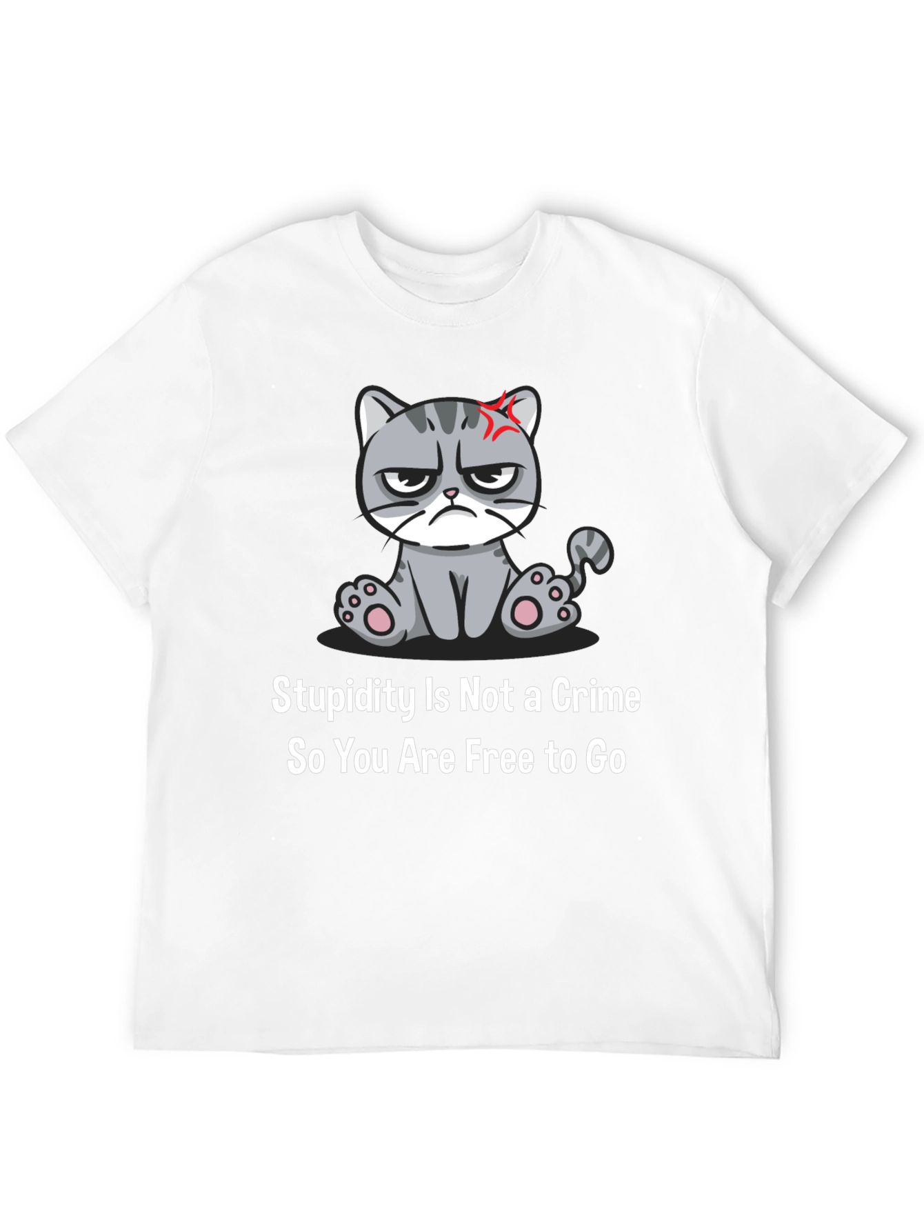 Black Grumpy Cat T-Shirt: Stupidity Is Not a Crime - Funny Sarcastic Tee view 12