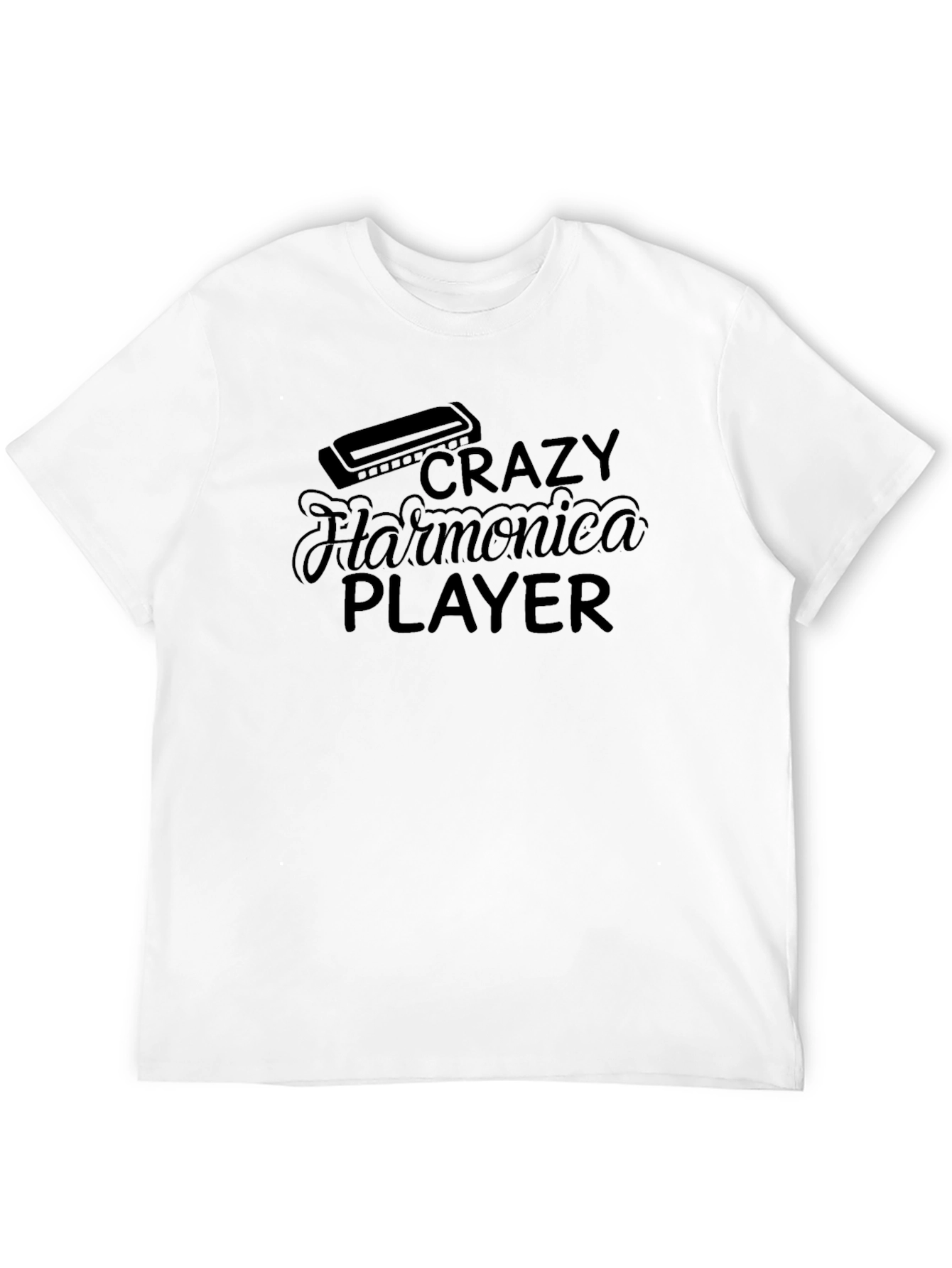 Black Crazy Harmonica Player T-Shirt - Music Lover Tee view 12