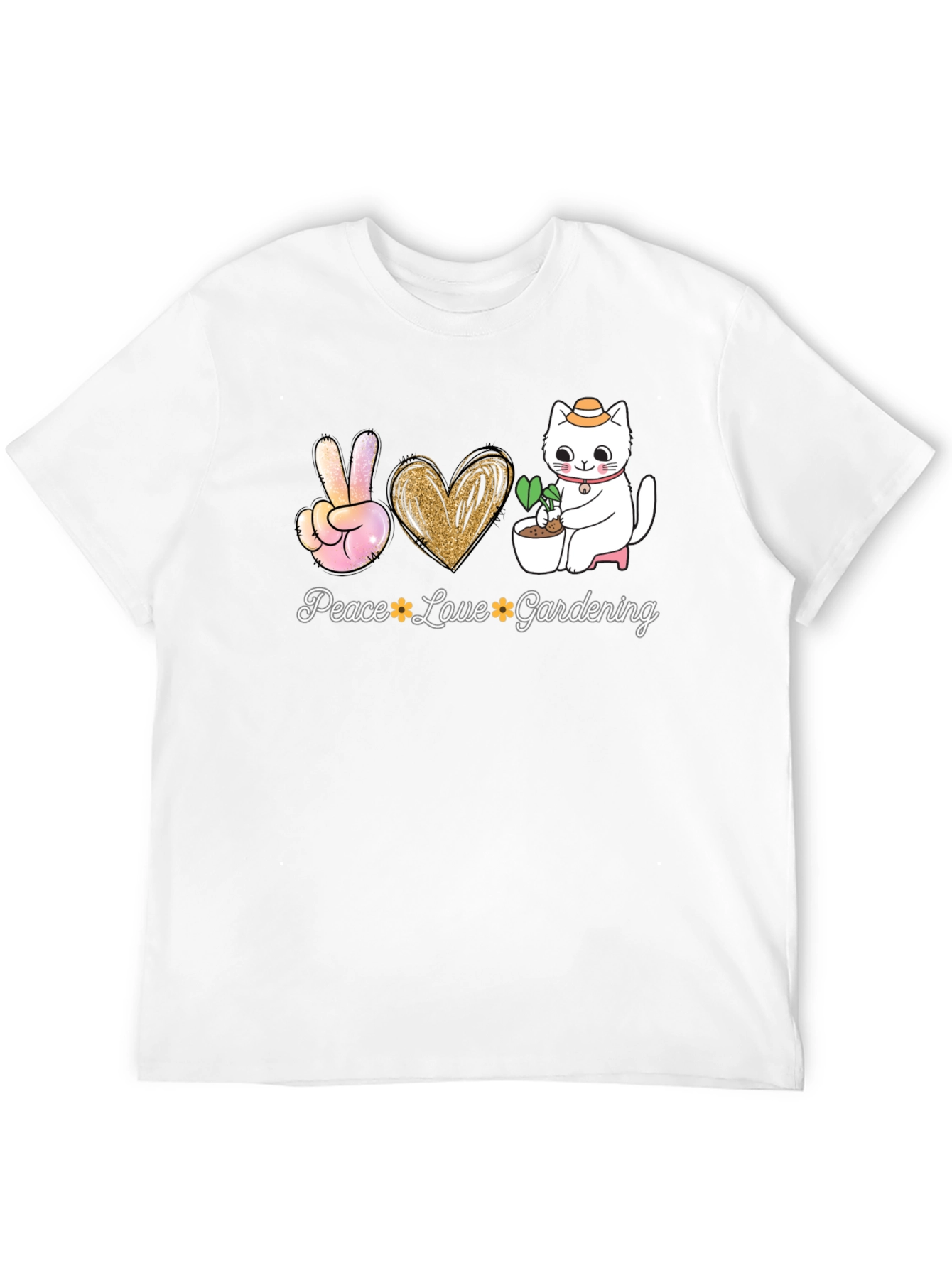 Black Peace Love Gardening T-Shirt - Cat Lover Tee view 12