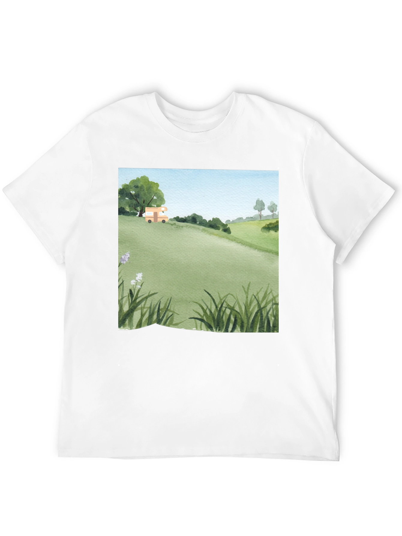 Black Watercolor Landscape Camper T-Shirt view 12