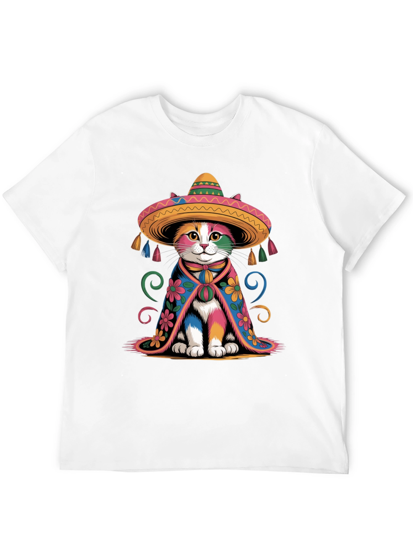 Black Colorful Cat Sombrero T-Shirt view 12