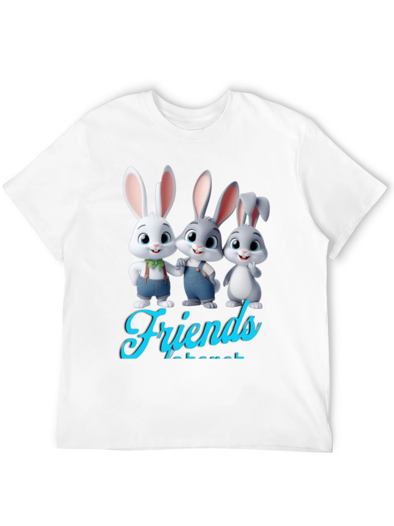Black Bunny Friends Graphic T-Shirt - Cute Cartoon Rabbits view 12