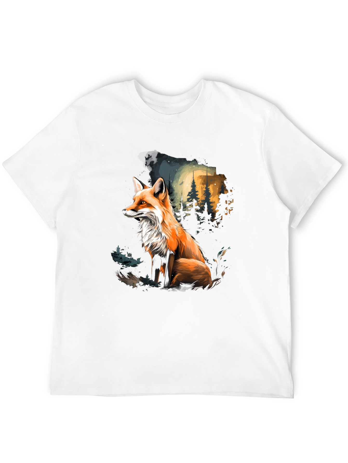 Black Fox in Forest Graphic Tee - Stylish Black T-Shirt view 12