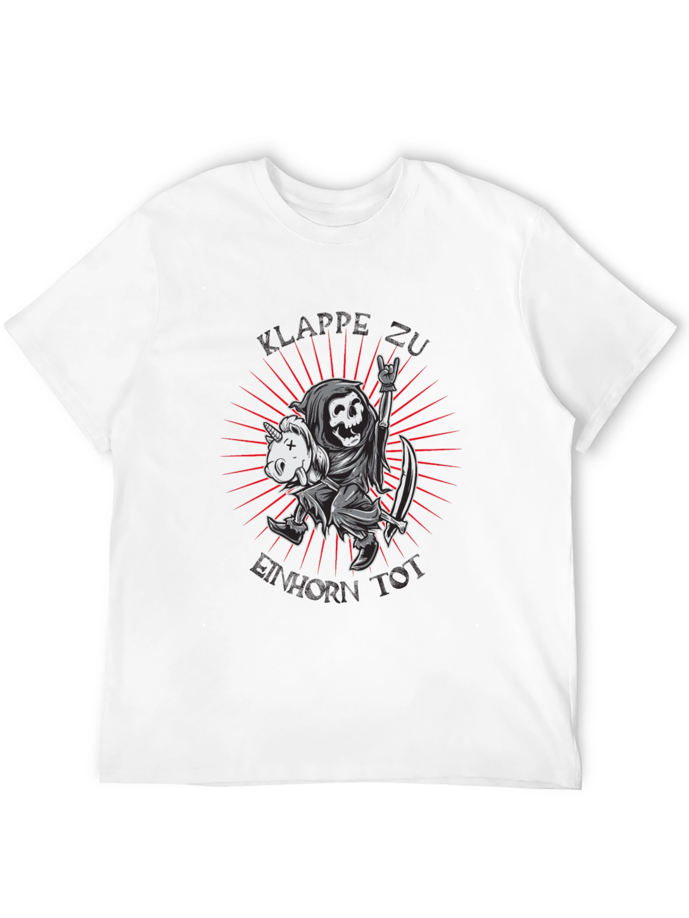 Black Grim Reaper & Unicorn Graphic T-Shirt - Rock On! view 12