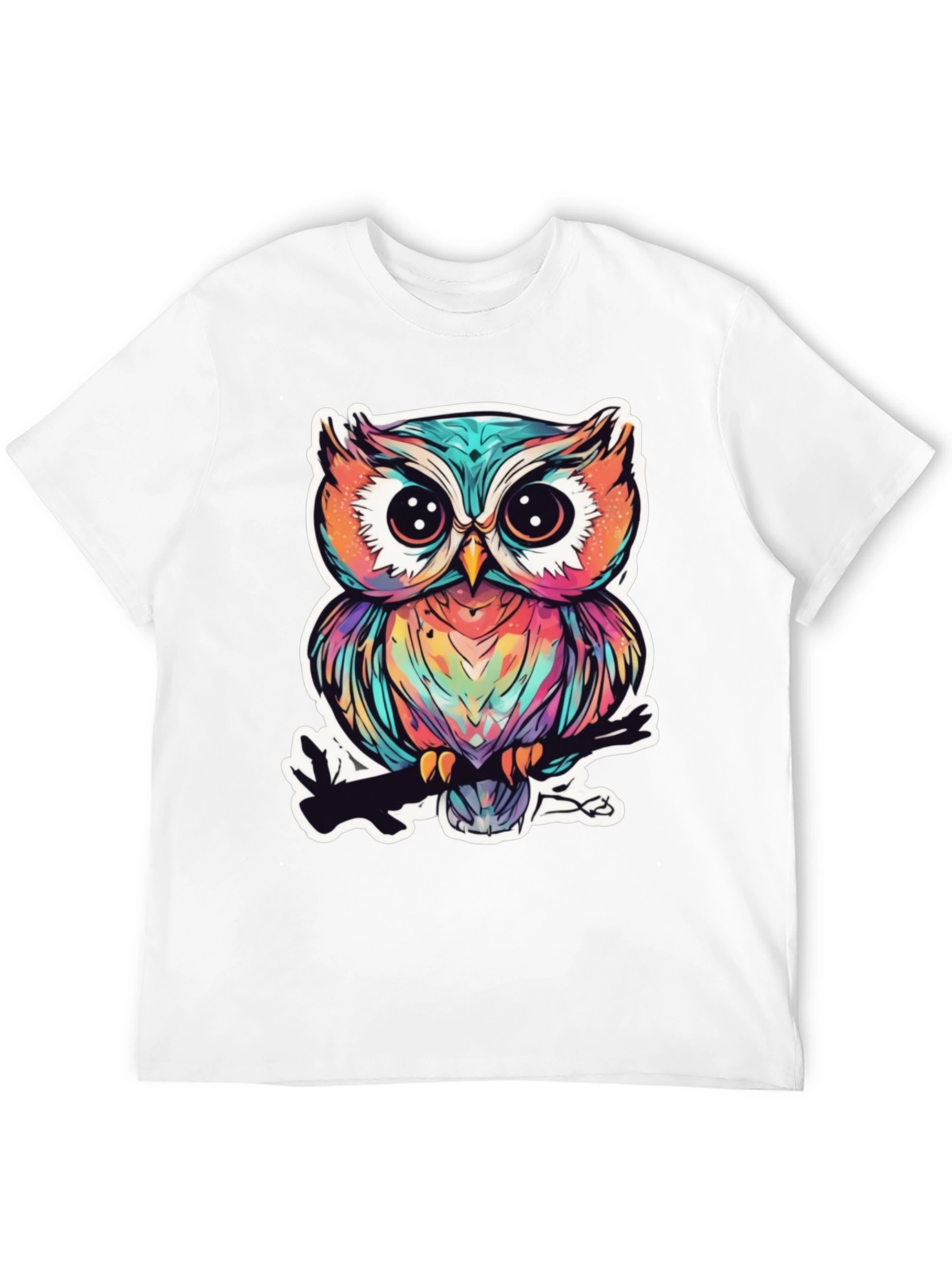 Black Colorful Owl Graphic Tee - Unique Bird Design view 12