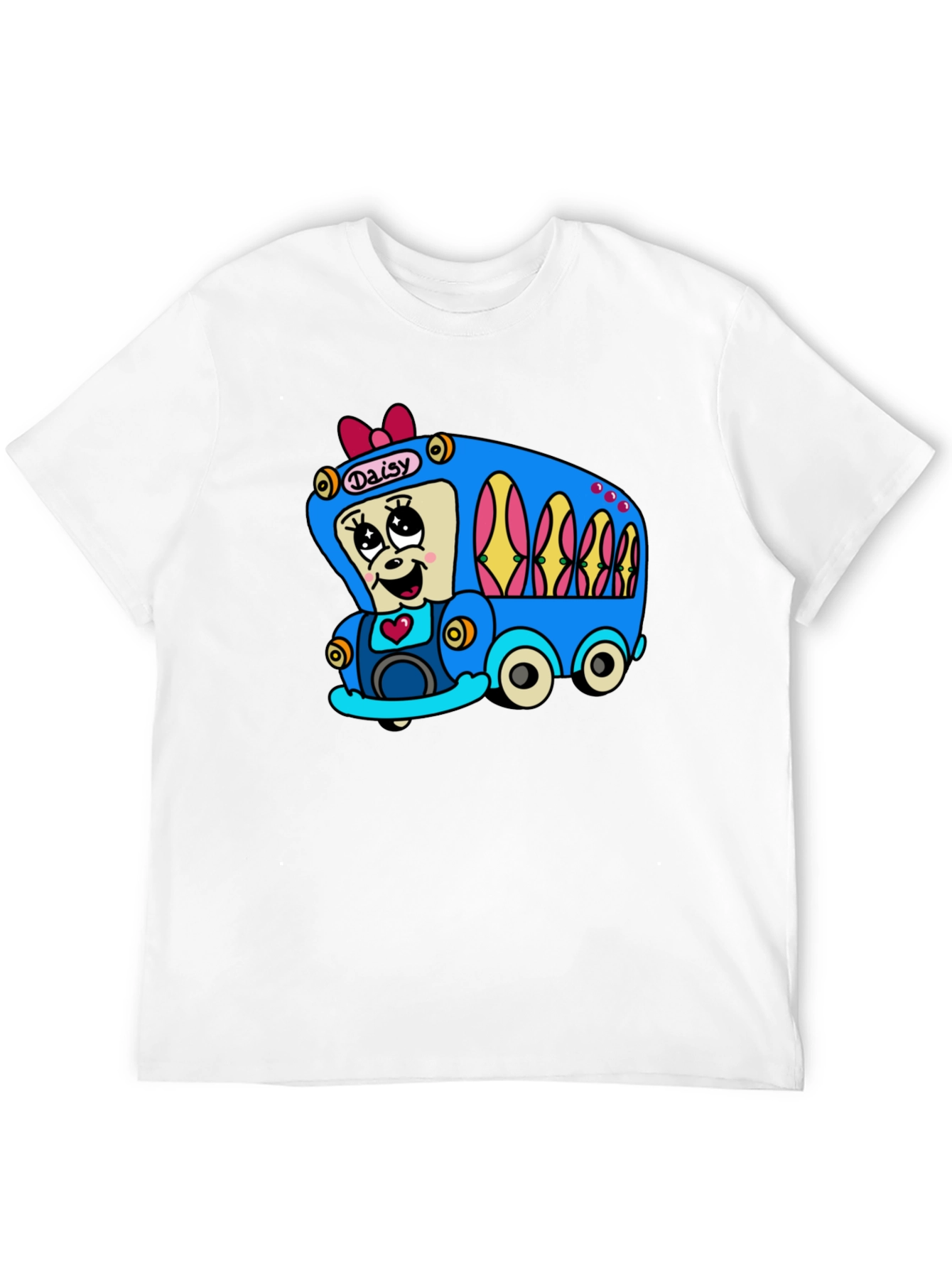 Black Daisy Bus Cartoon T-Shirt - Fun & Unique Graphic Tee view 12