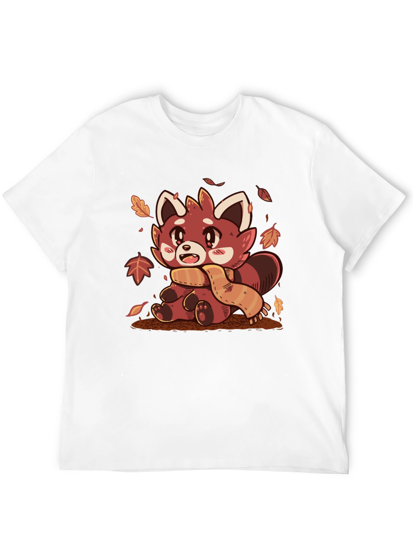 Black Red Panda Scarf Fall Leaves Graphic T-Shirt view 12