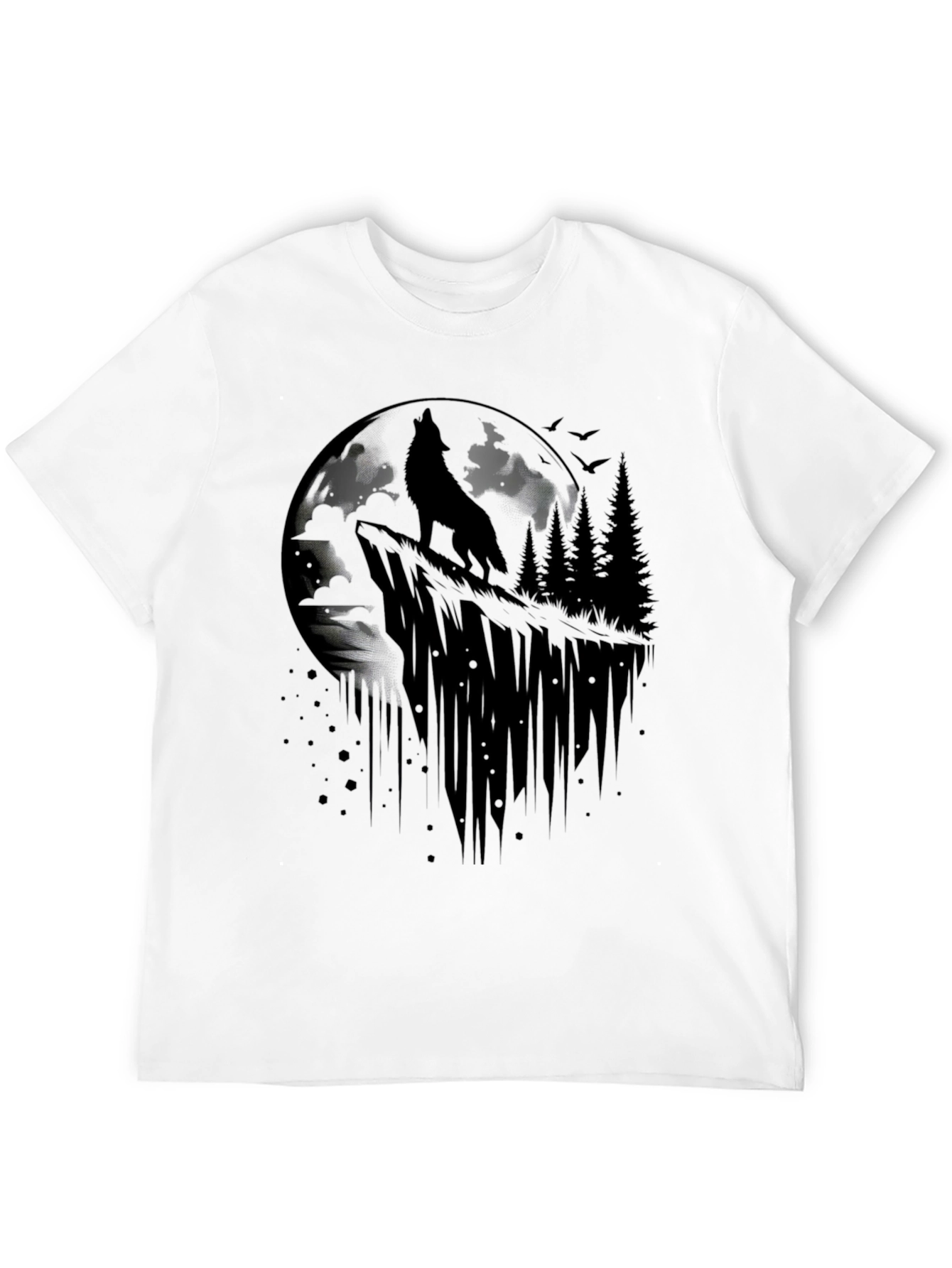 Black Wolf Moon Graphic Tee - Black Cotton T-Shirt view 12