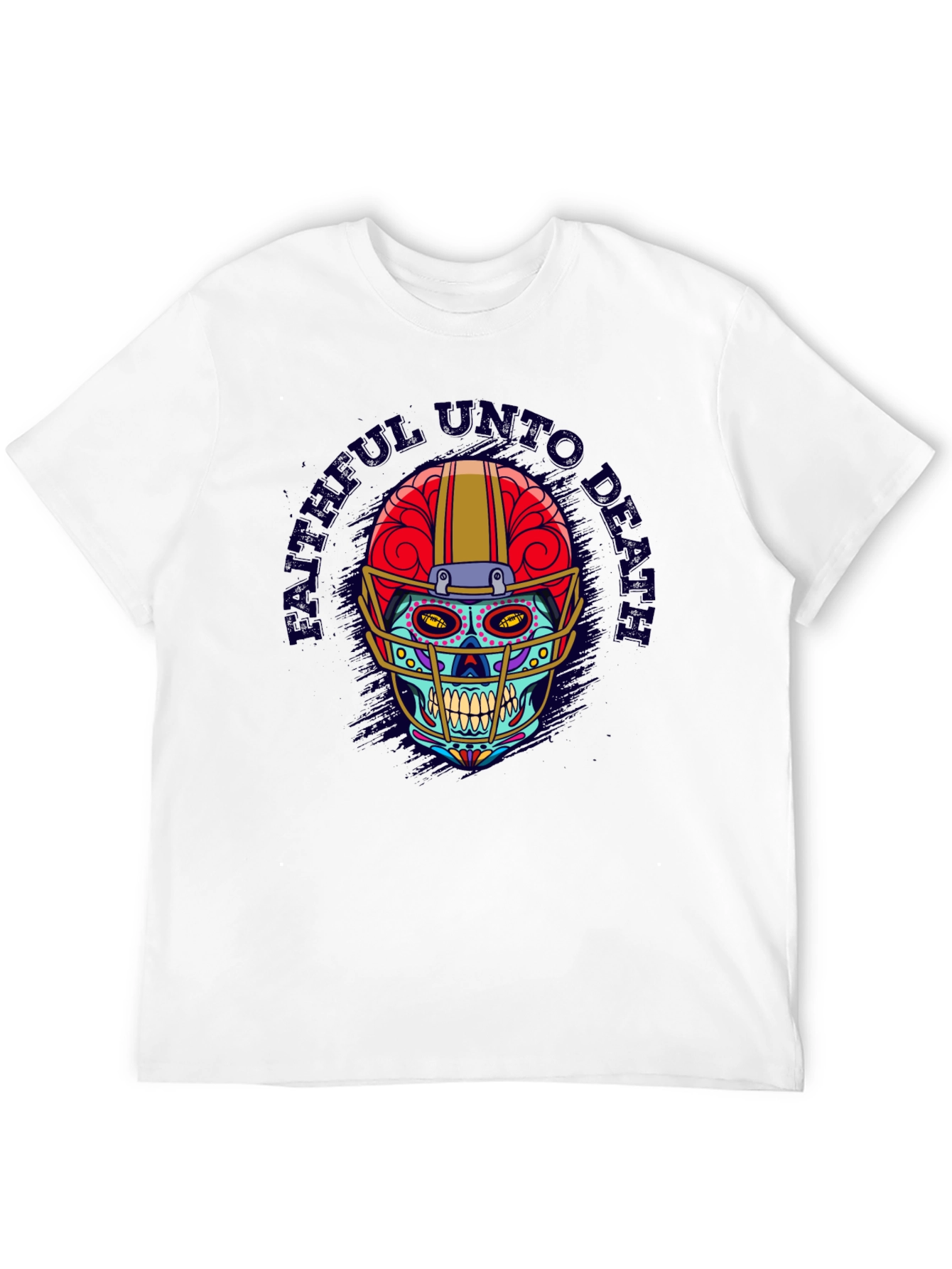 Black Faithful Unto Death Football Skull T-Shirt view 12