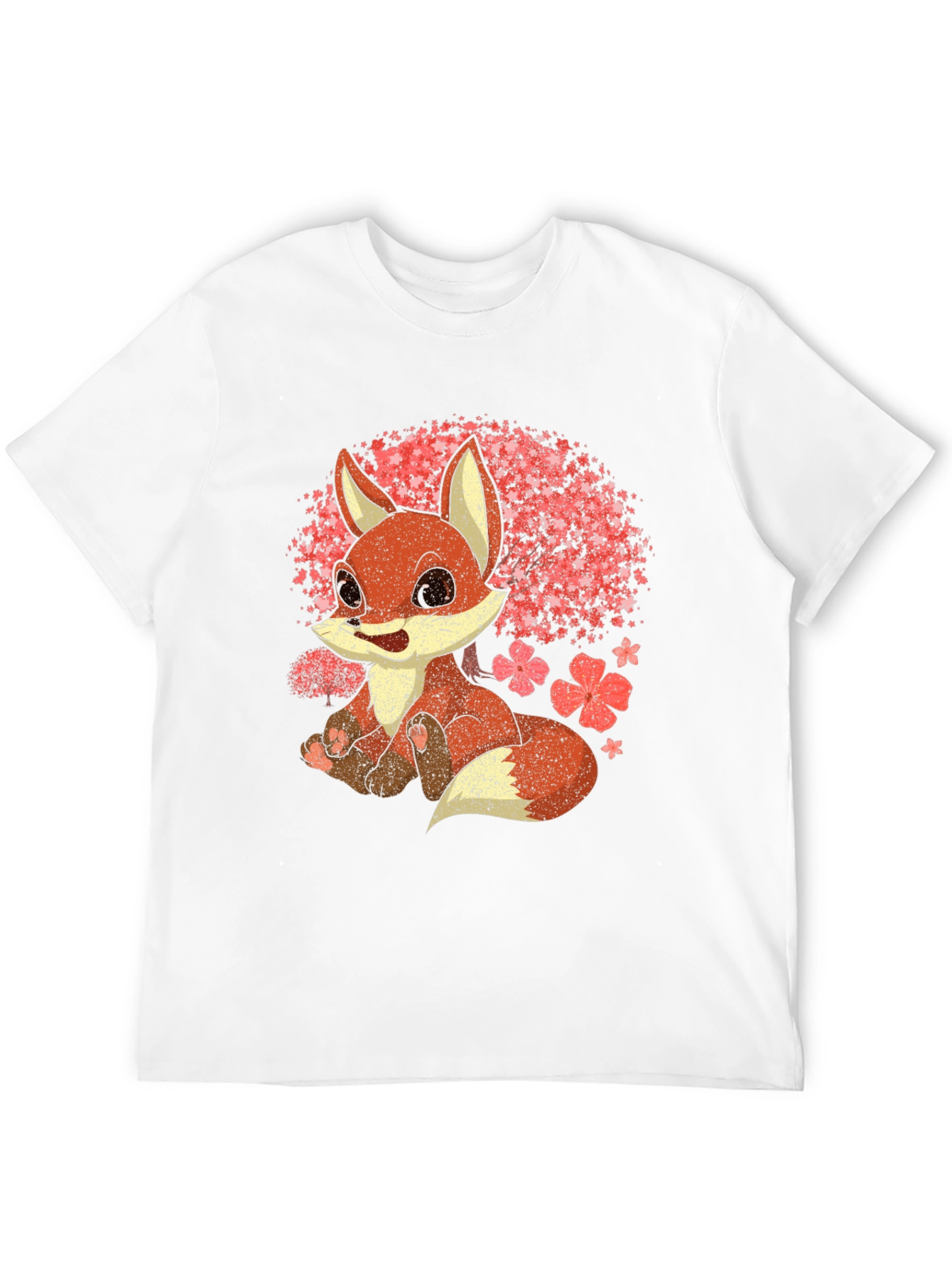 Black Cute Fox T-Shirt - Cherry Blossom Design view 12