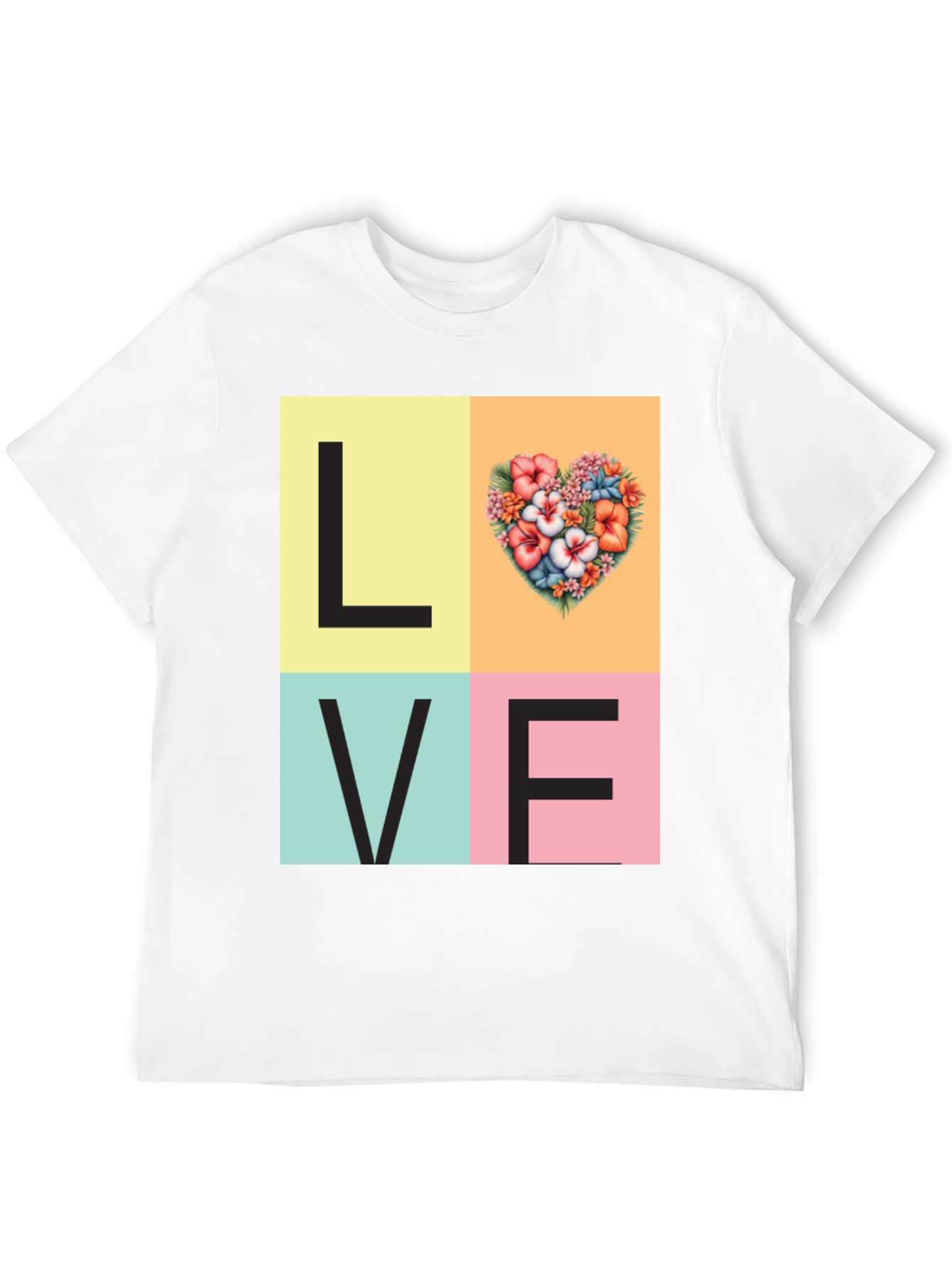 Black Floral Heart LOVE Graphic Tee - Unisex Casual T-Shirt view 12