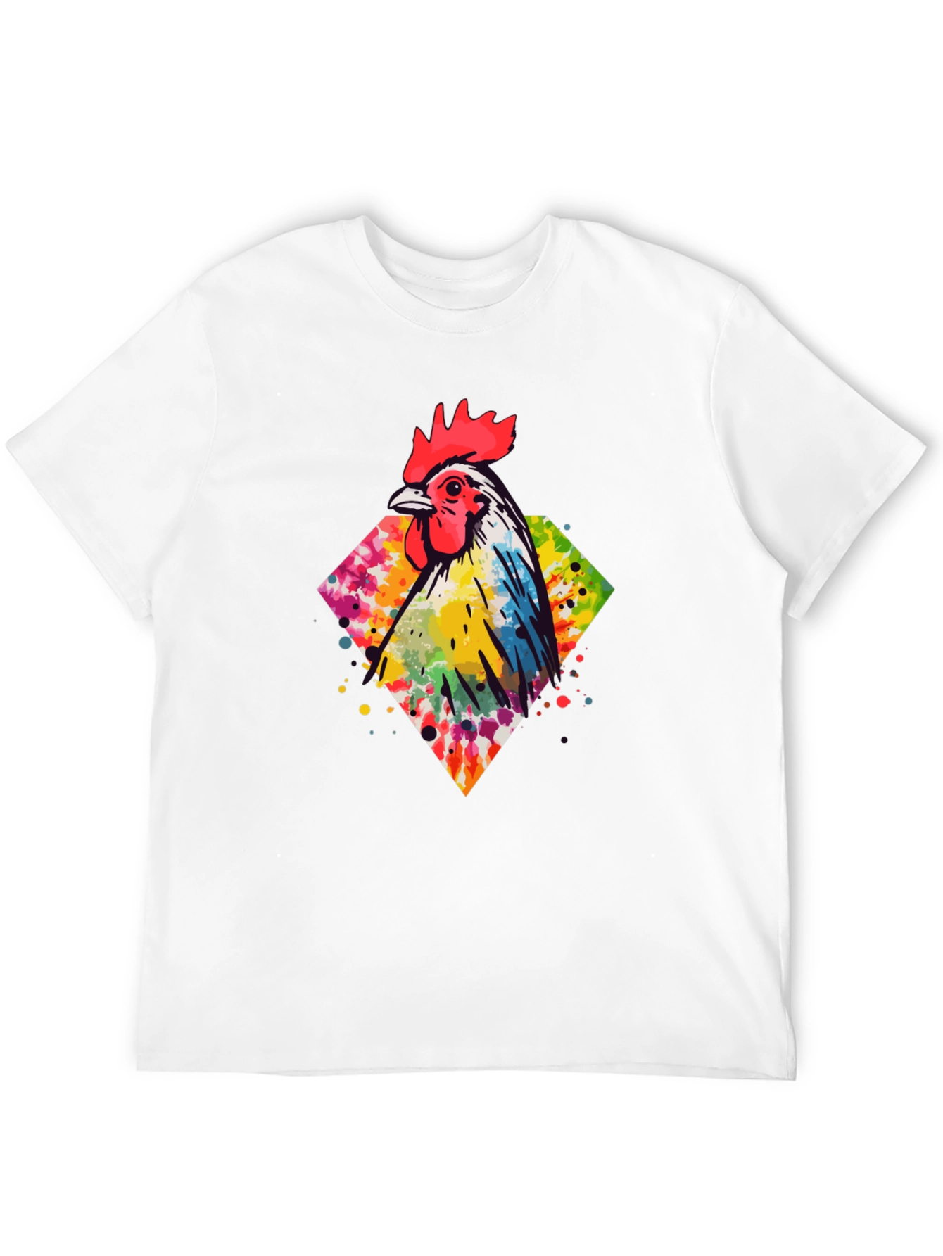 Black Watercolor Rooster Graphic Tee - Men's Black T-Shirt view 12
