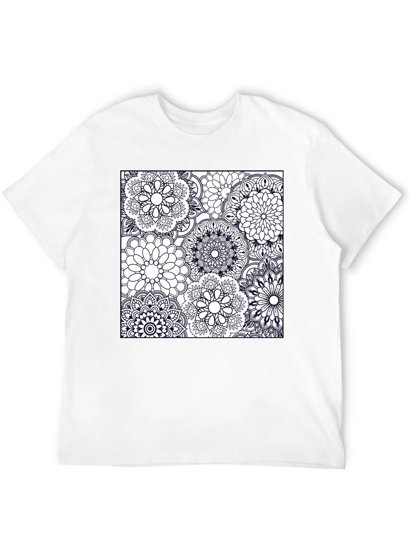 Black Floral Mandala Graphic Tee - Casual Black T-Shirt view 12