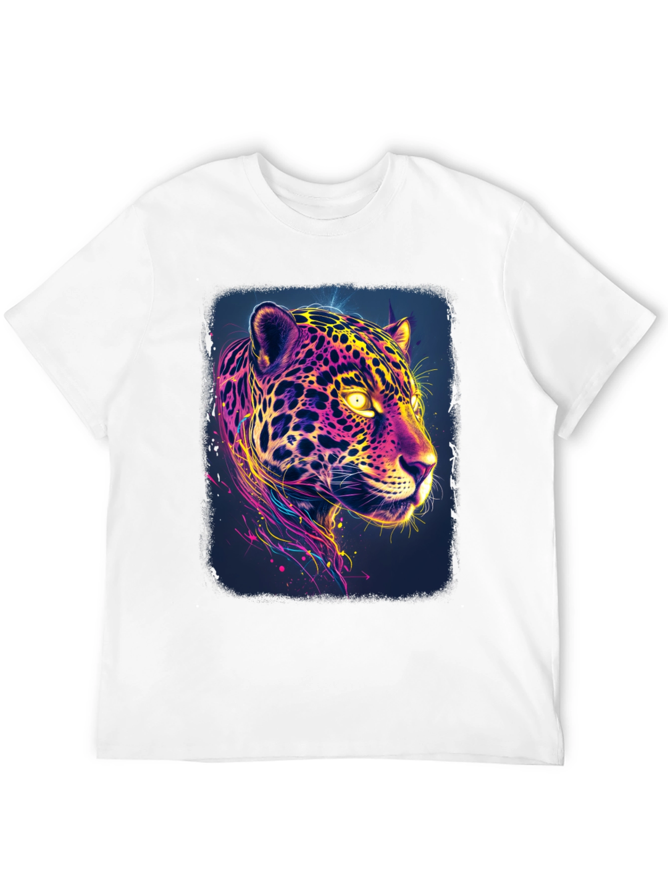 Black Vibrant Neon Jaguar Graphic Black T-Shirt view 12