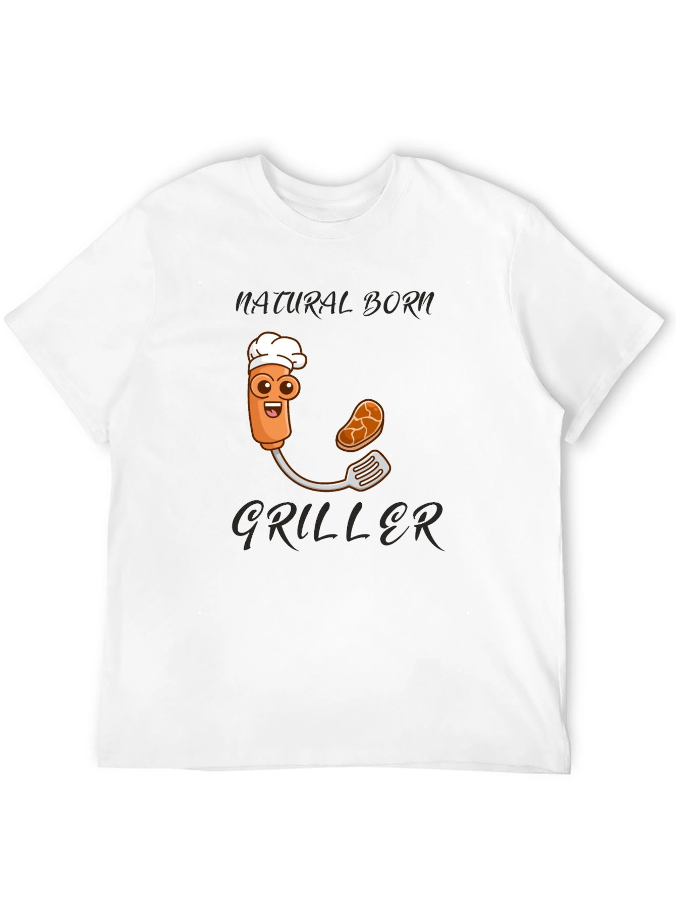 Black Natural Born Griller T-Shirt - BBQ Cartoon Chef view 12