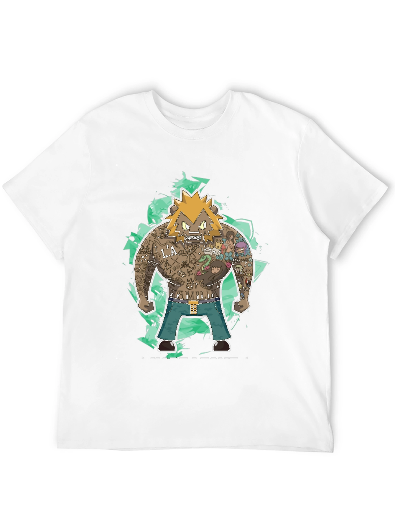 Black Tattooed Cartoon Bear Graphic Black T-Shirt view 12