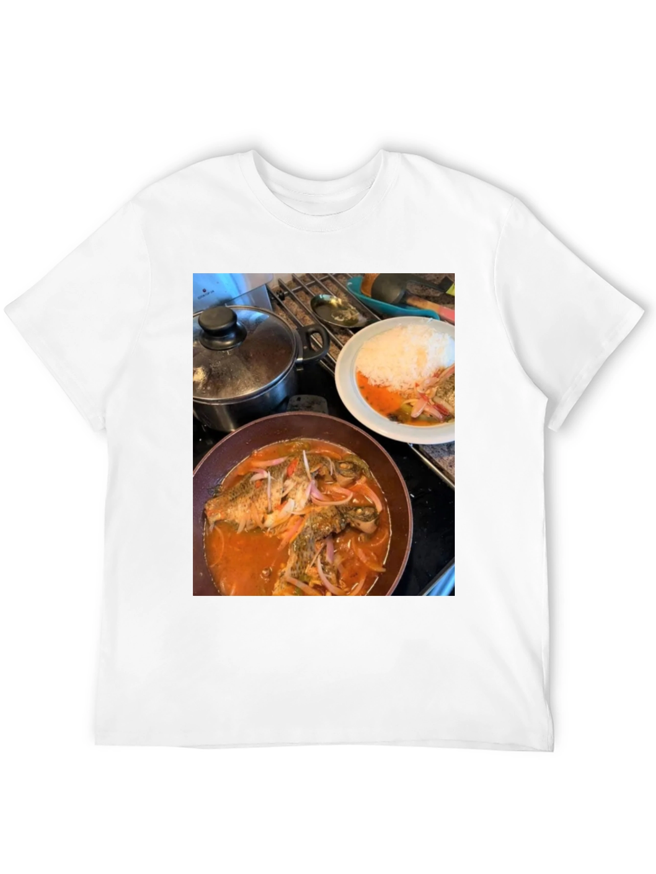 Black Foodie T-Shirt: Delicious Fish Dish Design view 12