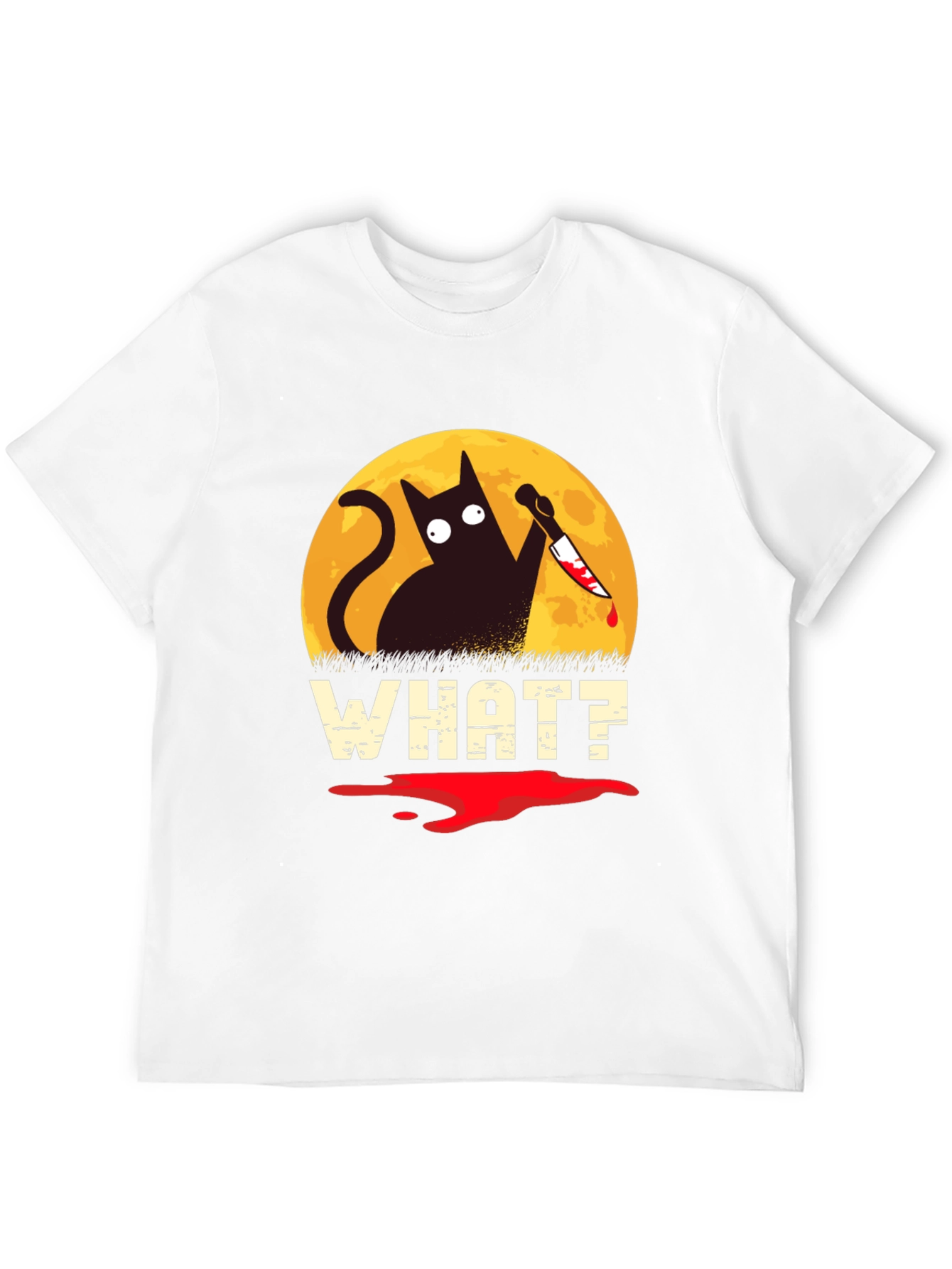 Black Funny Cat What? T-Shirt Halloween Black Cat with Knife Tee view 12