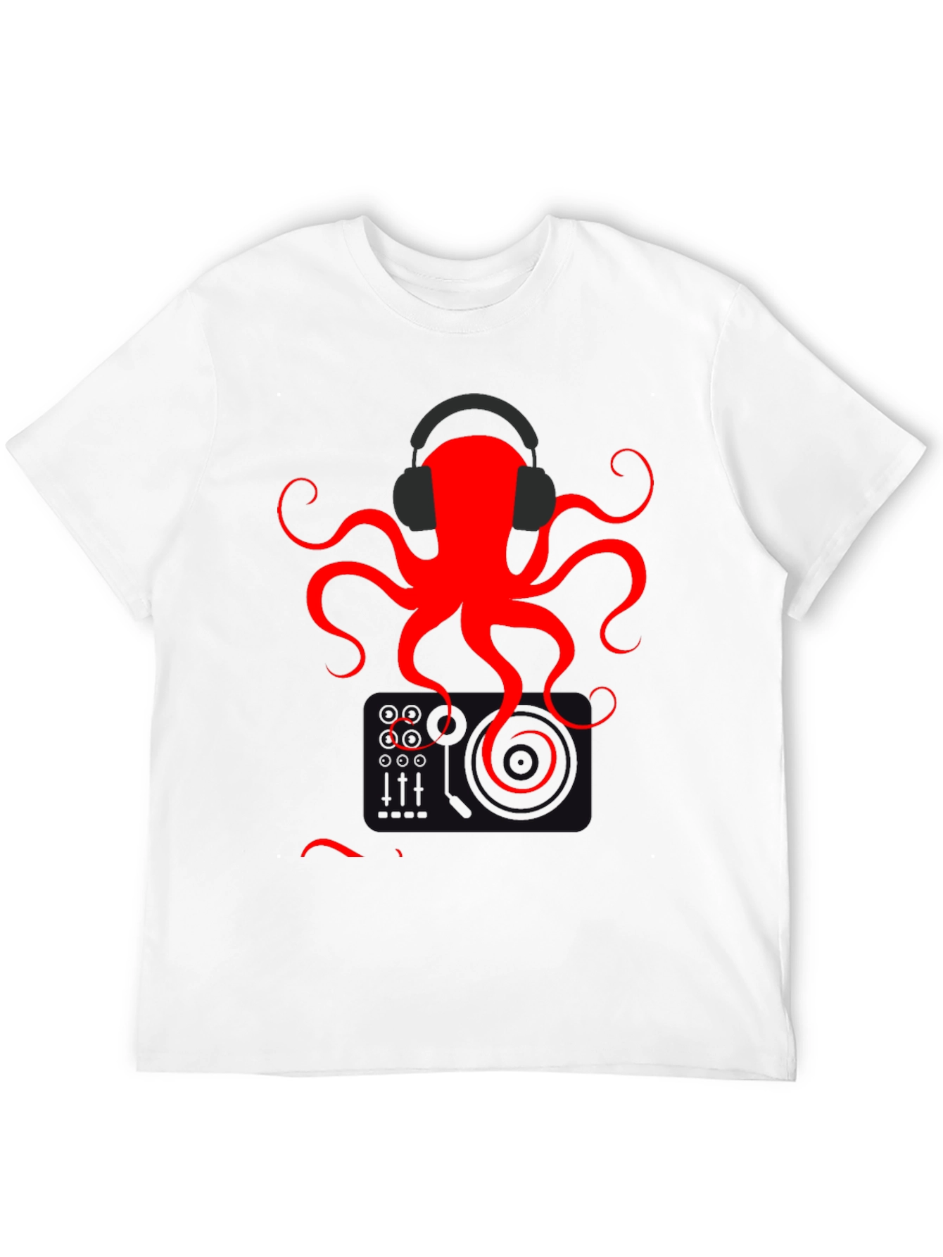 Black Red Octopus Headphones Graphic T-Shirt view 12