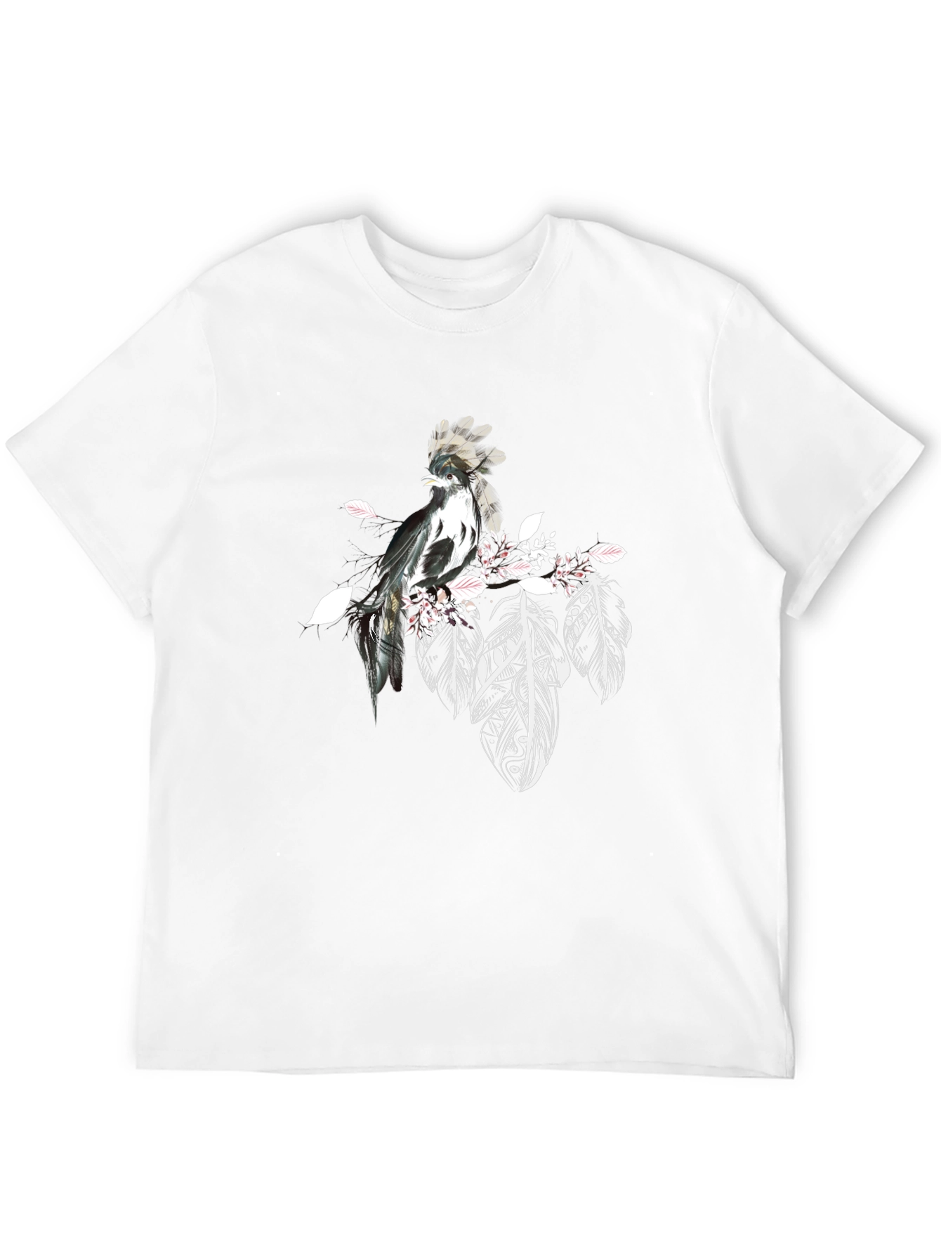 Black Black T-Shirt with Bird and Feathers Design view 12